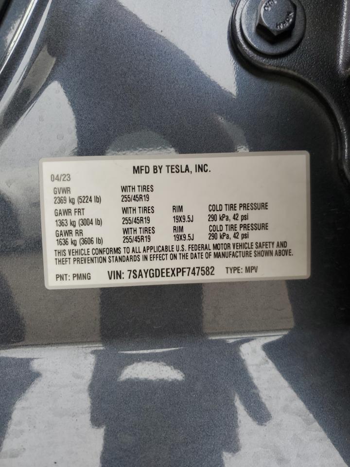 2023 Tesla Model Y VIN: 7SAYGDEEXPF747582 Lot: 93511625