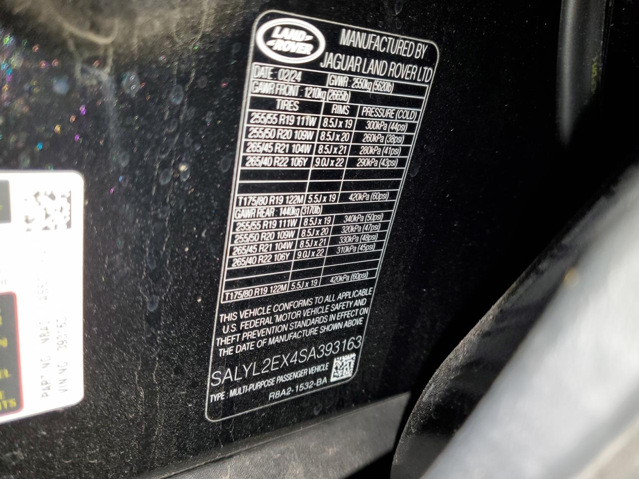 2025 Land Rover Range Rover Velar Dynamic Se VIN: SALYL2EX4SA393163 Lot: 92604545