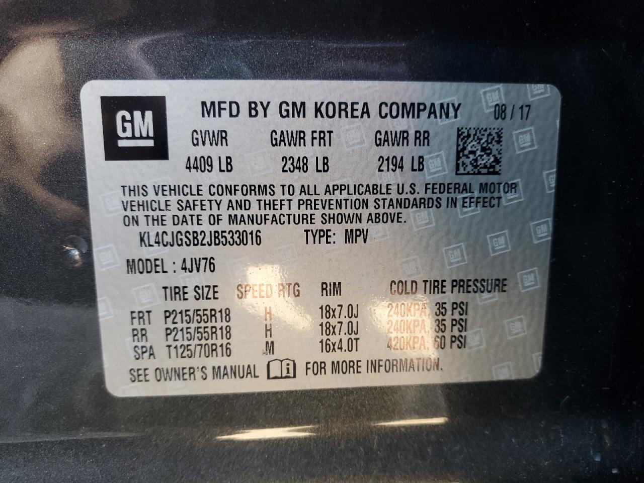 2018 Buick Encore Essence VIN: KL4CJGSB2JB533016 Lot: 91599175