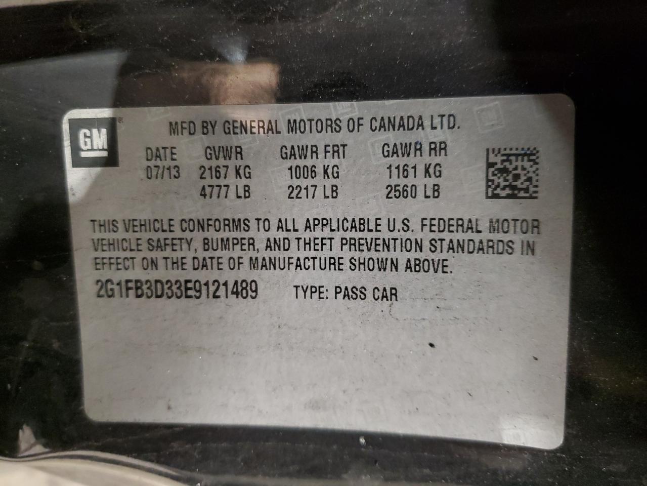 2014 Chevrolet Camaro Lt VIN: 2G1FB3D33E9121489 Lot: 93015805