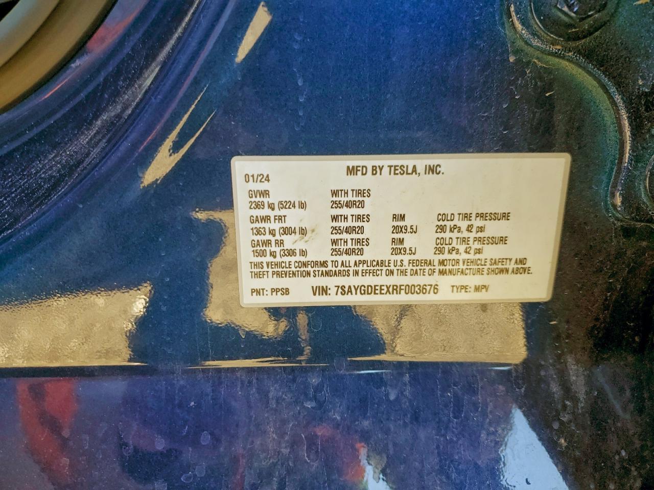 2024 Tesla Model Y VIN: 7SAYGDEEXRF003676 Lot: 94365555