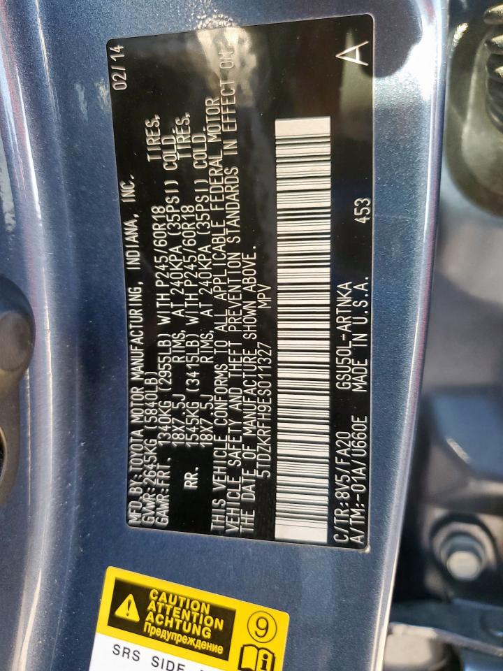 2014 Toyota Highlander Le VIN: 5TDZKRFH9ES011327 Lot: 91143355