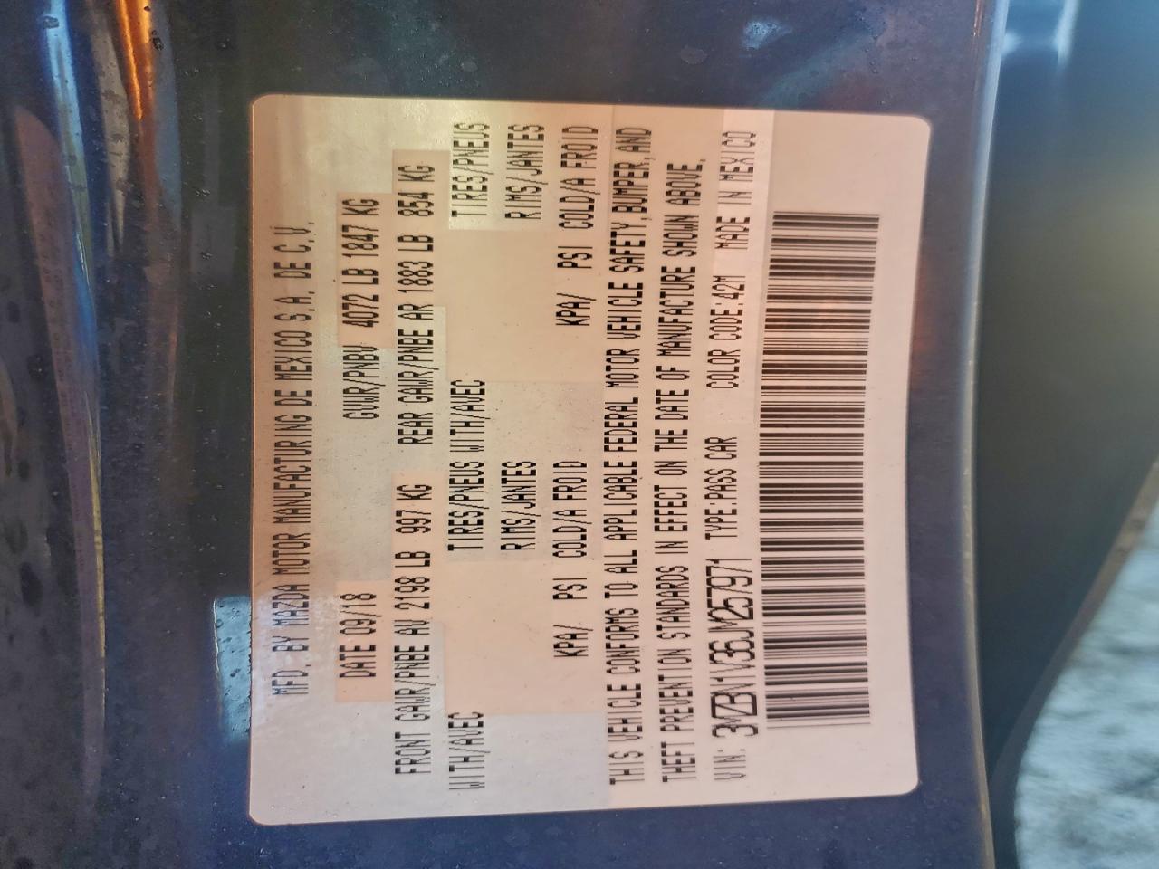 2018 Mazda 3 Touring VIN: 3MZBN1V36JM257971 Lot: 94152005