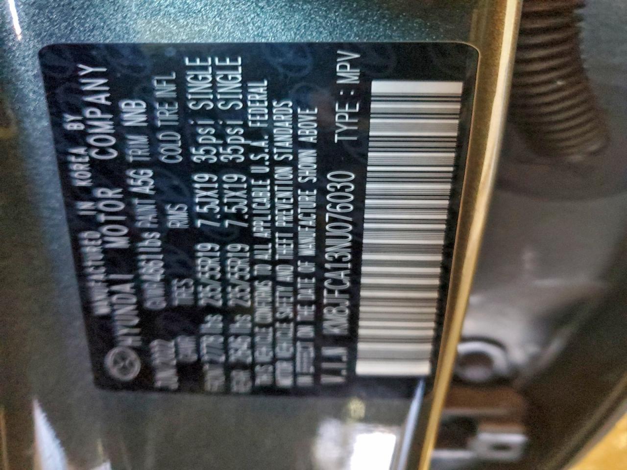 2022 Hyundai Tucson Sel Convenience VIN: KM8JFCA13NU076030 Lot: 94499885