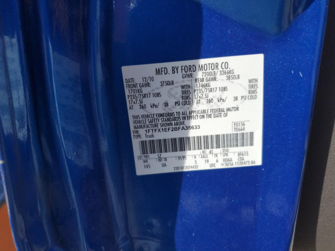 2011 Ford F150 Super Cab VIN: 1FTFX1EF2BFA35633 Lot: 92328055