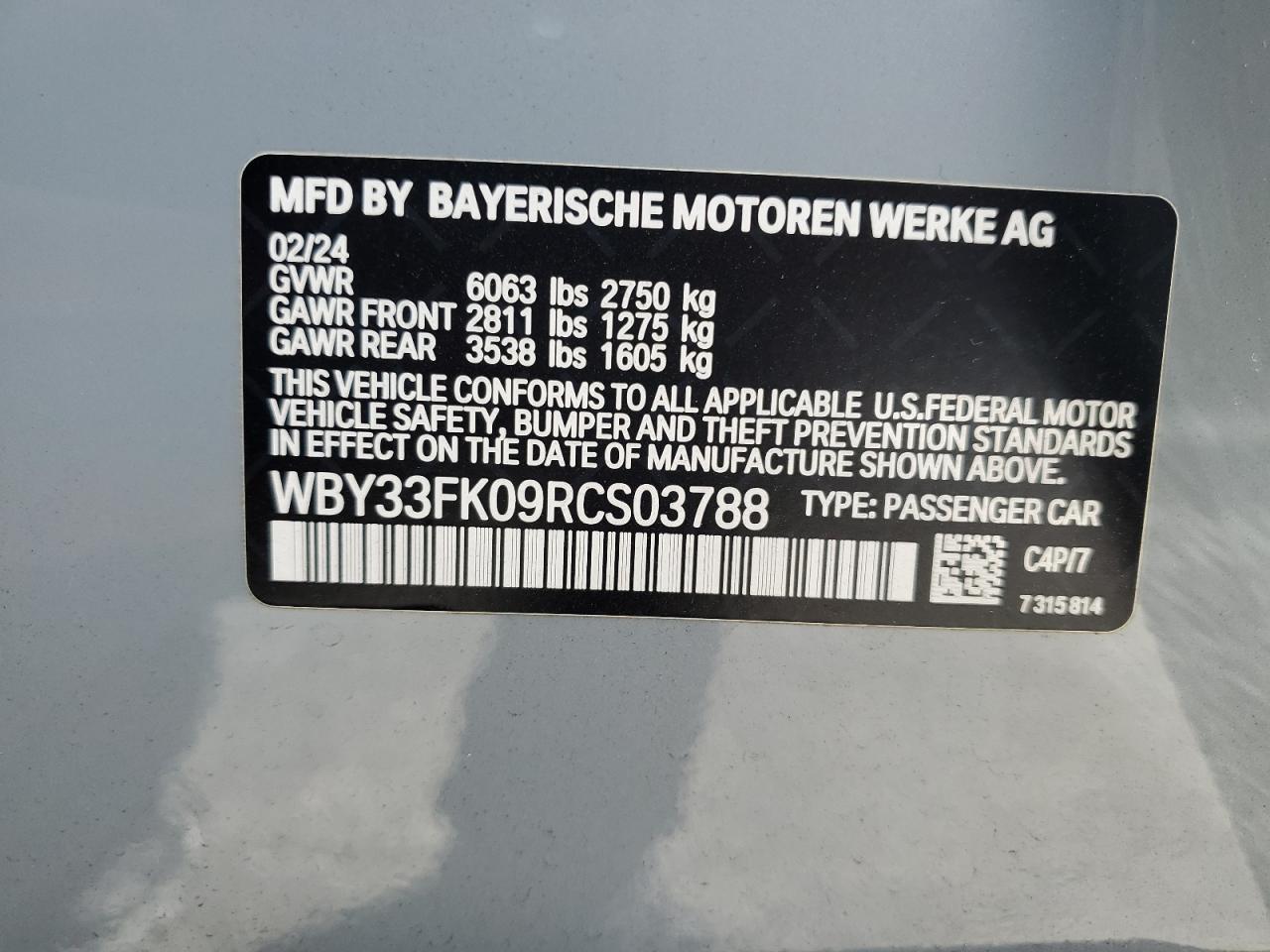 2024 BMW I5 Edrive 40 VIN: WBY33FK09RCS03788 Lot: 93471405