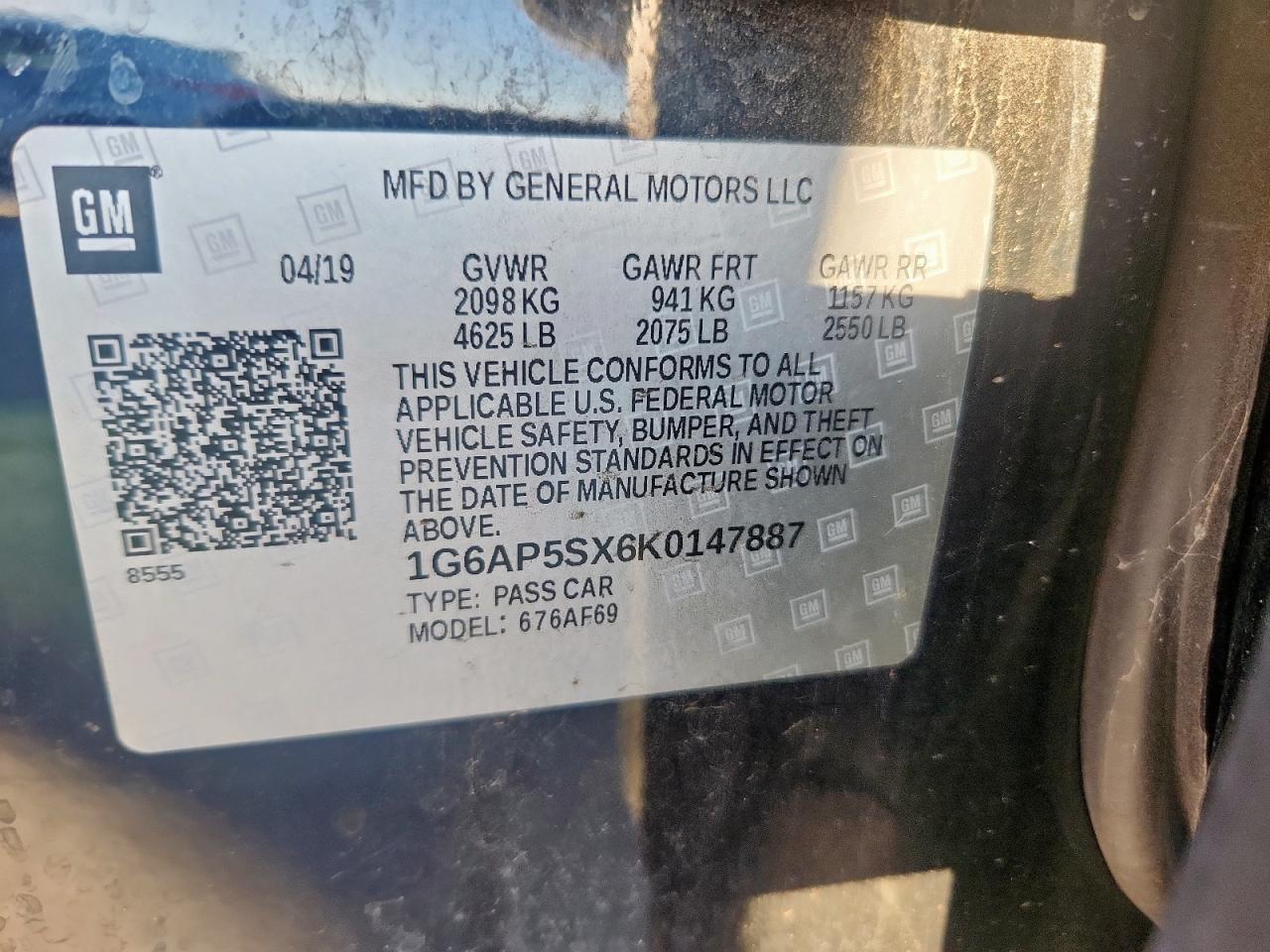 2019 Cadillac Cts VIN: 1G6AP5SX6K0147887 Lot: 91899685