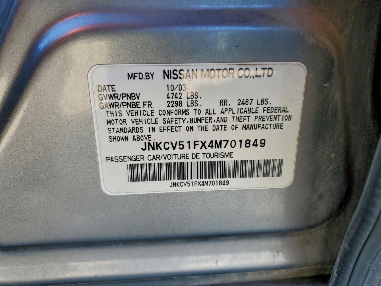 2004 Infiniti G35 VIN: JNKCV51FX4M701849 Lot: 94442745