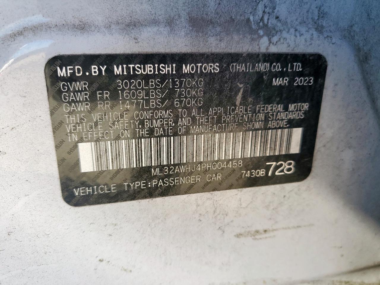 2023 Mitsubishi Mirage Se VIN: ML32AWHJ4PH004458 Lot: 91908265