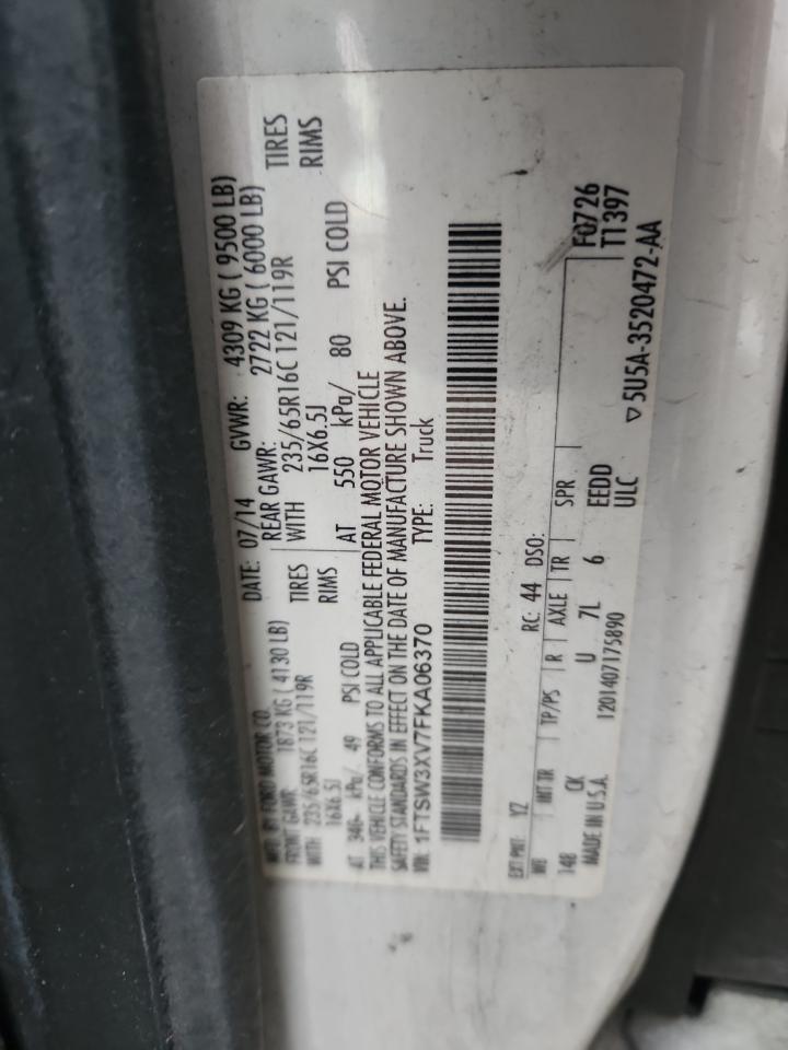 2015 Ford Transit 350 Delivery Van VIN: 1FTSW3XV7FKA06370 Lot: 90683635