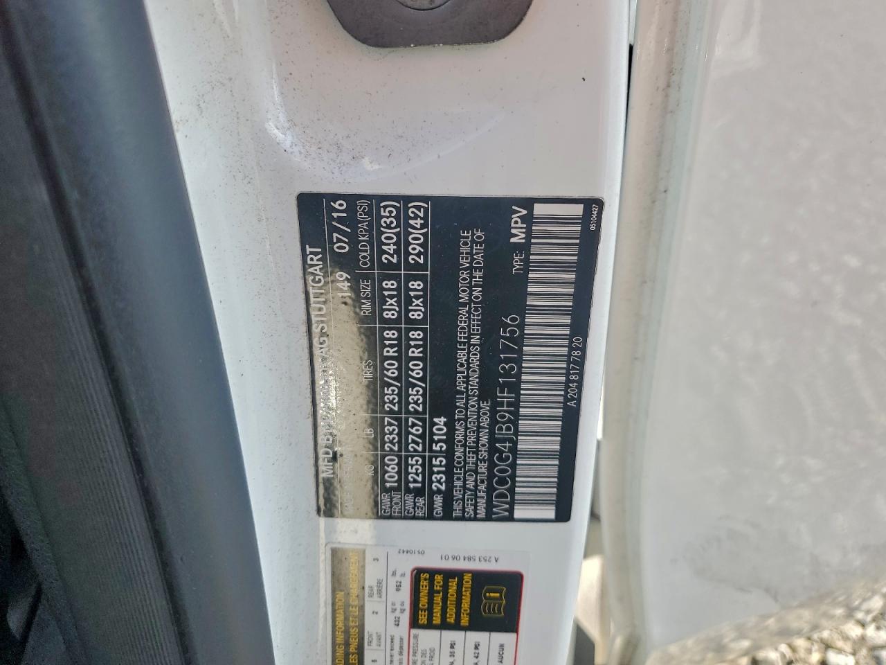 2017 Mercedes-Benz Glc 300 VIN: WDC0G4JB9HF131756 Lot: 94326645