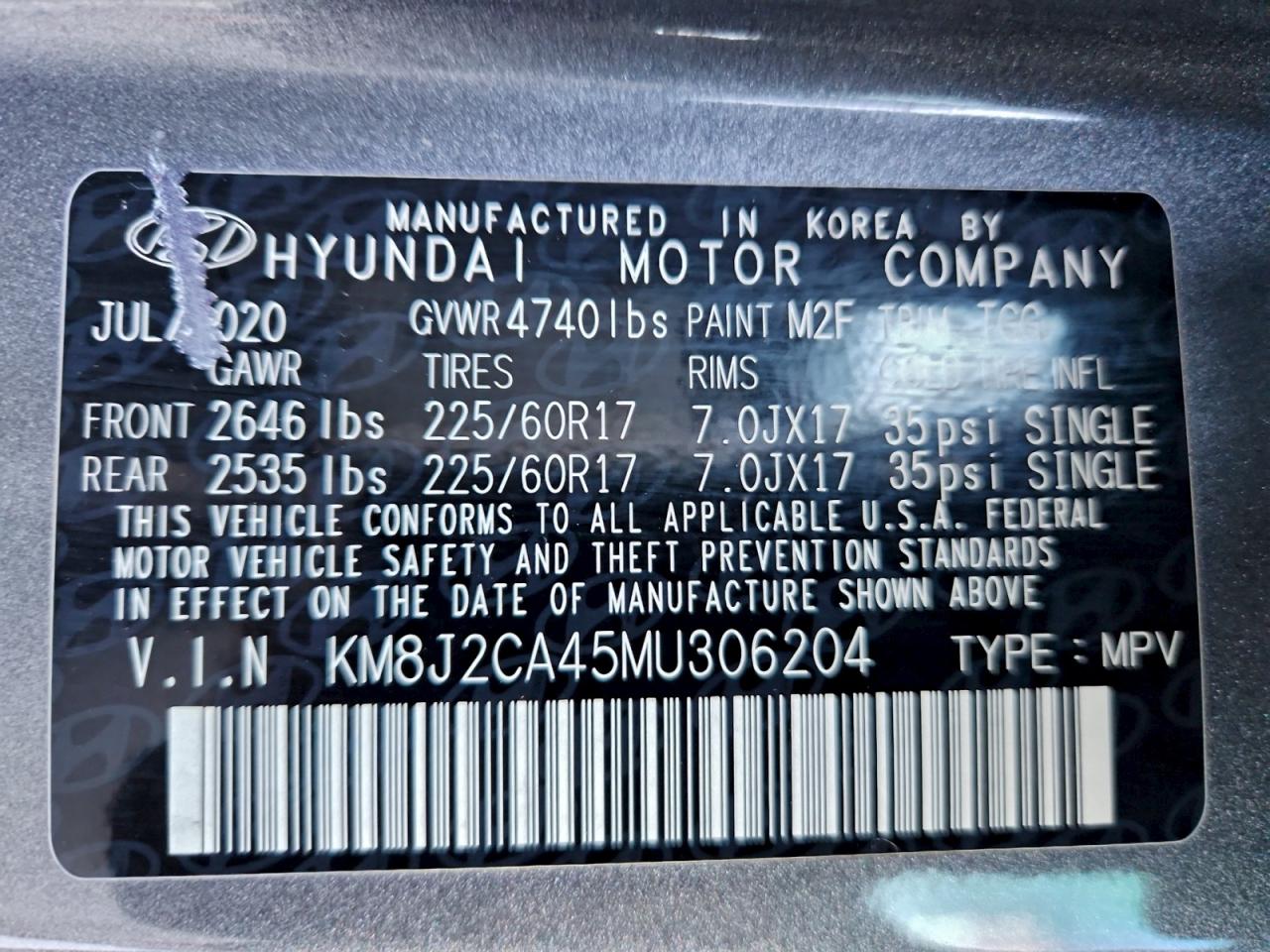 2021 Hyundai Tucson Se VIN: KM8J2CA45MU306204 Lot: 94259795