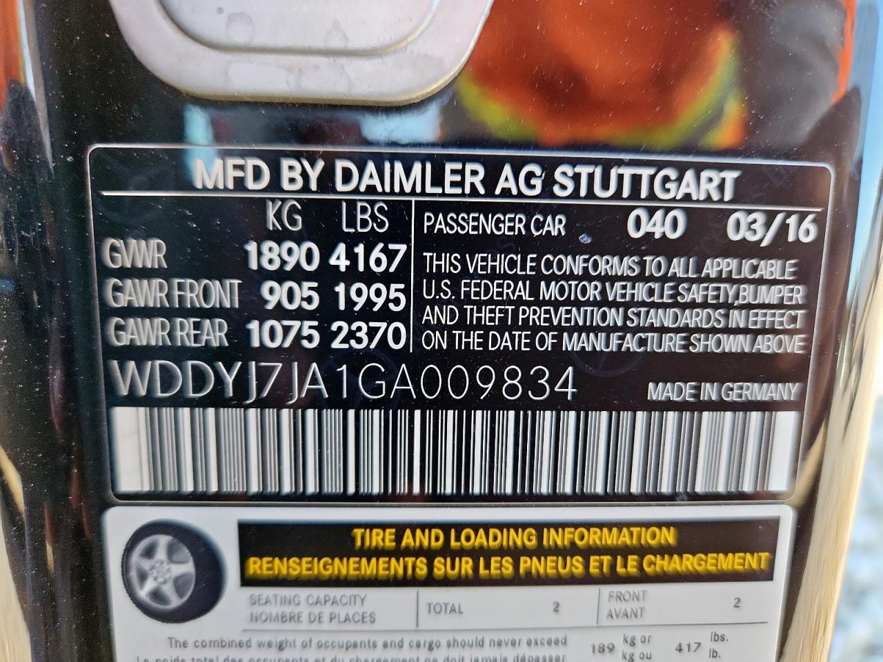 2016 Mercedes-Benz Amg Gt S VIN: WDDYJ7JA1GA009834 Lot: 91350445