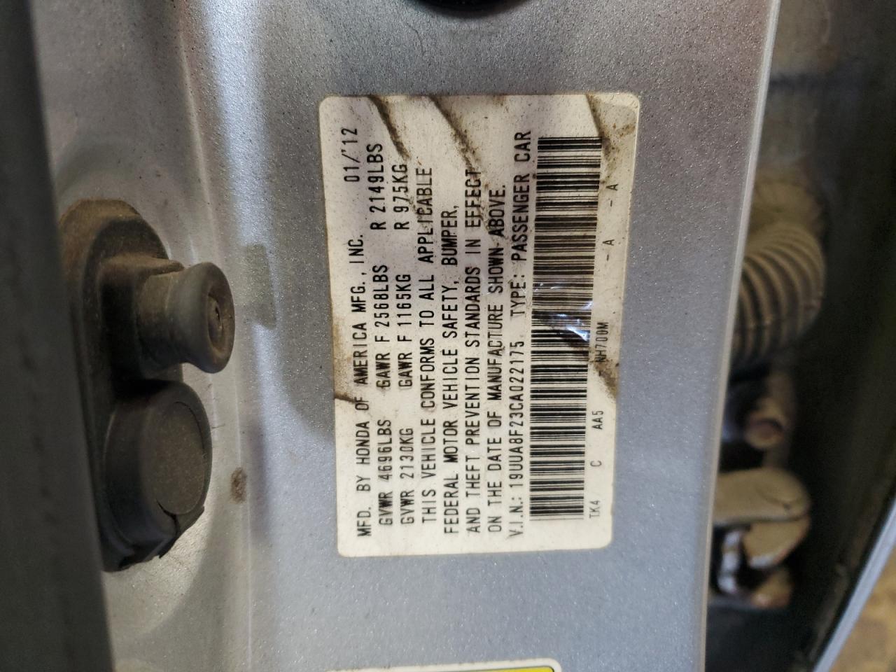 2012 Acura Tl VIN: 19UUA8F23CA022175 Lot: 91145725