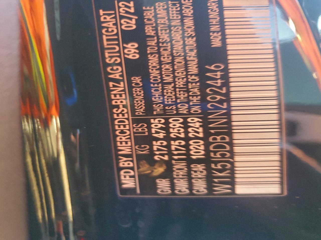 2022 Mercedes Benz Cla 45 Amg VIN: 292446 Lot: 95091985