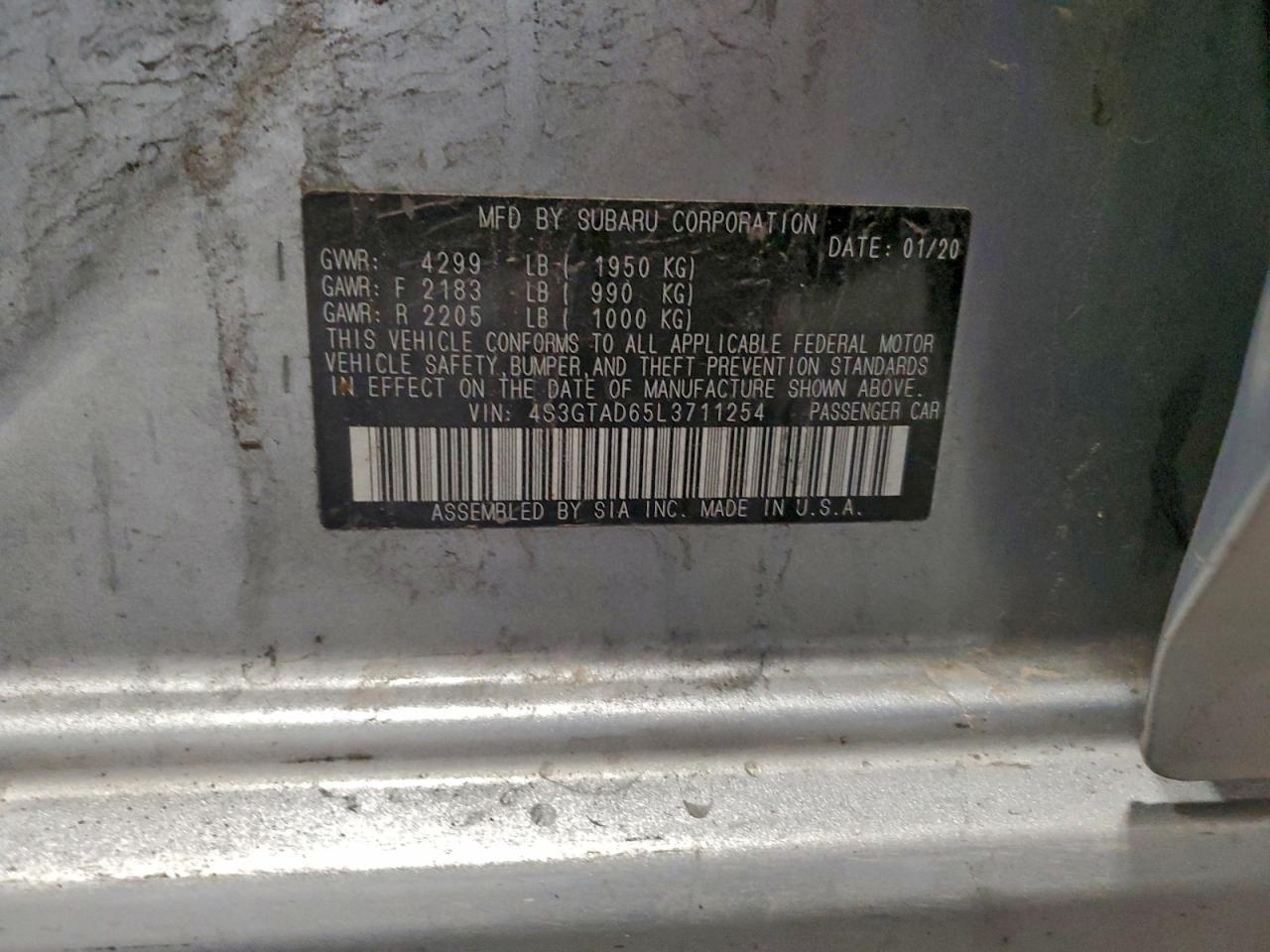 2020 Subaru Impreza Premium VIN: 4S3GTAD65L3711254 Lot: 93521735