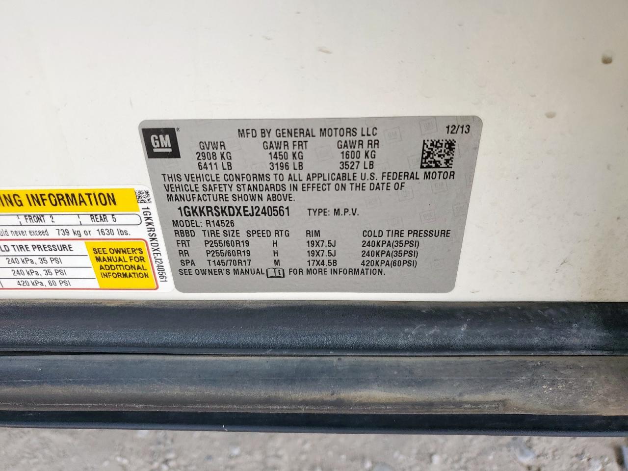 2014 GMC Acadia Slt-2 VIN: 1GKKRSKDXEJ240561 Lot: 92854855
