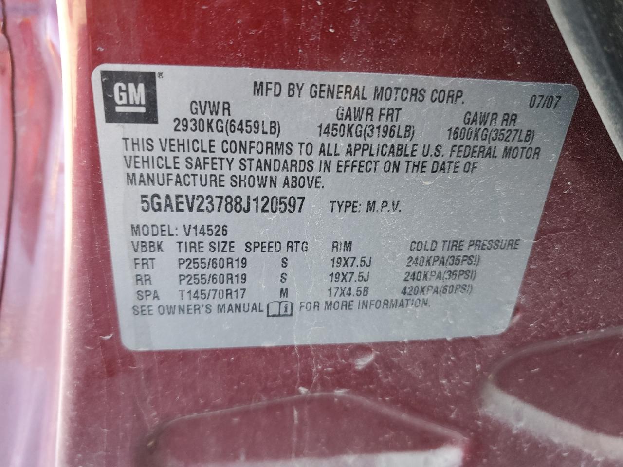 2008 Buick Enclave Cxl VIN: 5GAEV23788J120597 Lot: 91238625