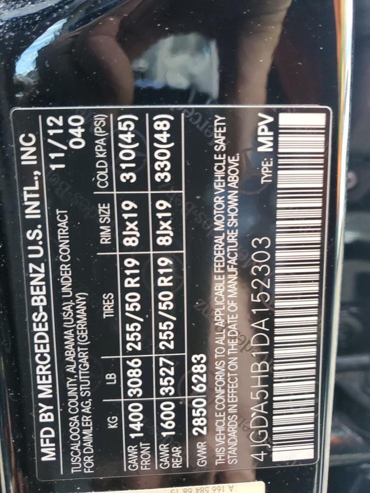 2013 Mercedes-Benz Ml 350 4Matic VIN: 4JGDA5HB1DA152303 Lot: 90638775