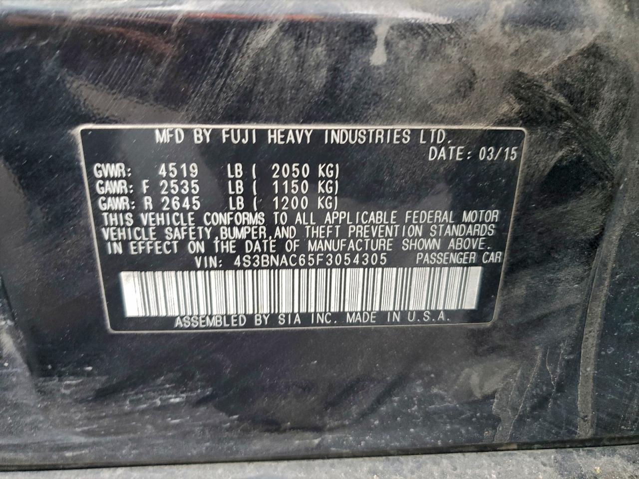 2015 Subaru Legacy 2.5I Premium VIN: 4S3BNAC65F3054305 Lot: 94495495