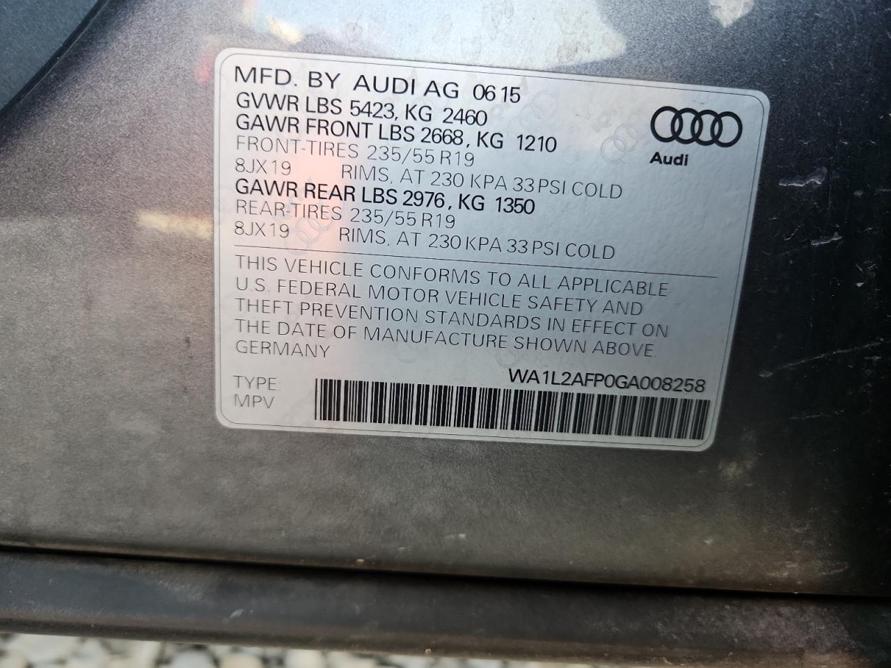 2016 Audi Q5 Premium Plus VIN: WA1L2AFP0GA008258 Lot: 91930095