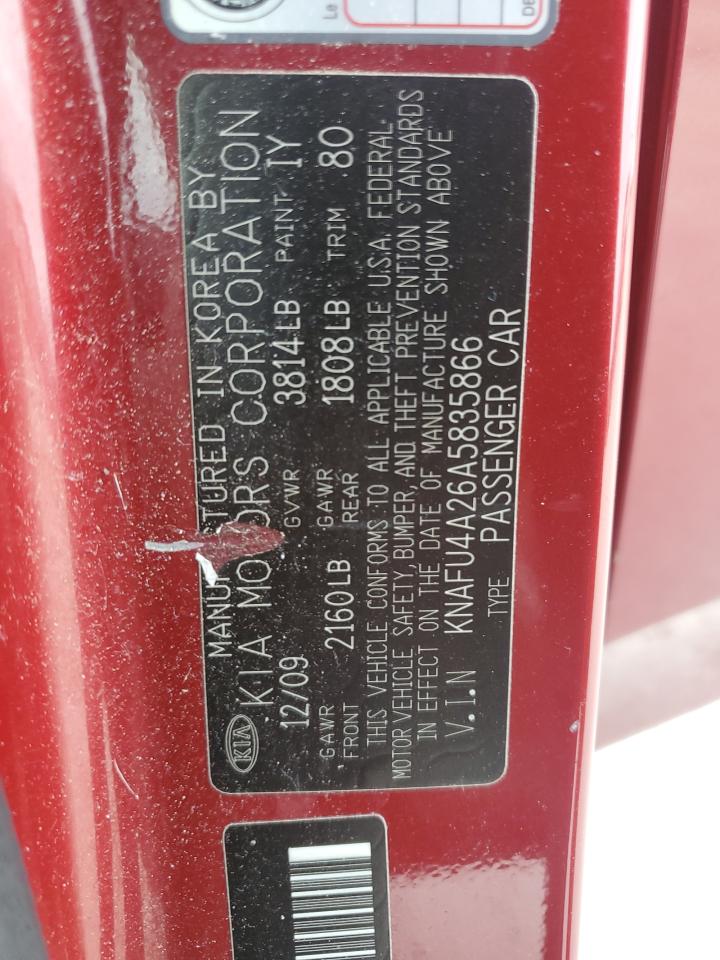 2010 Kia Forte Ex VIN: KNAFU4A26A5835866 Lot: 93481875