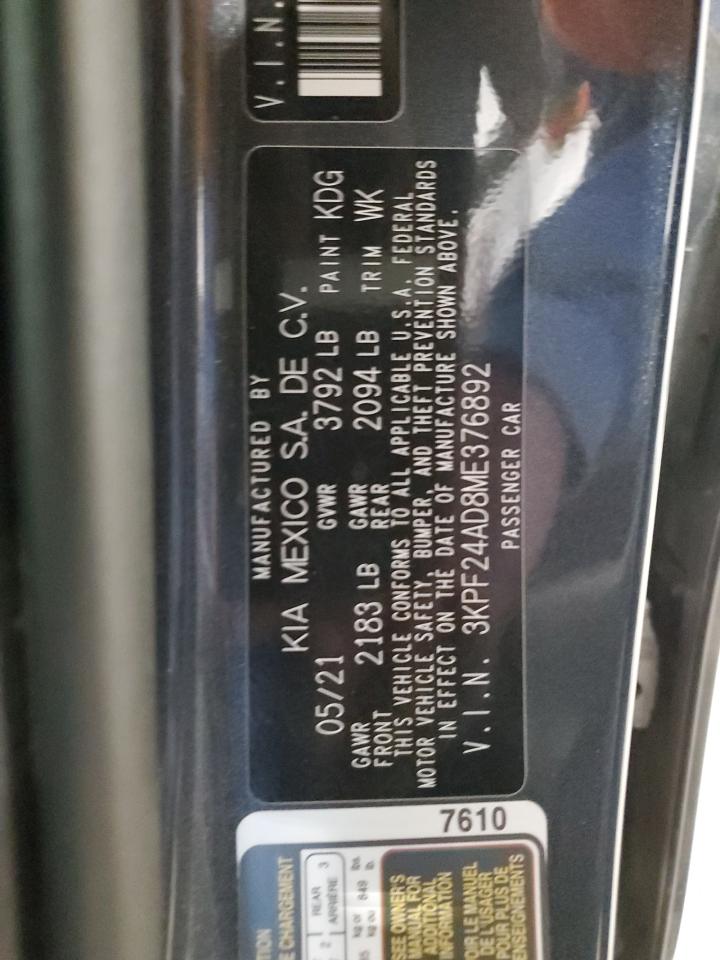 2021 Kia Forte Fe VIN: 3KPF24AD8ME376892 Lot: 92286485