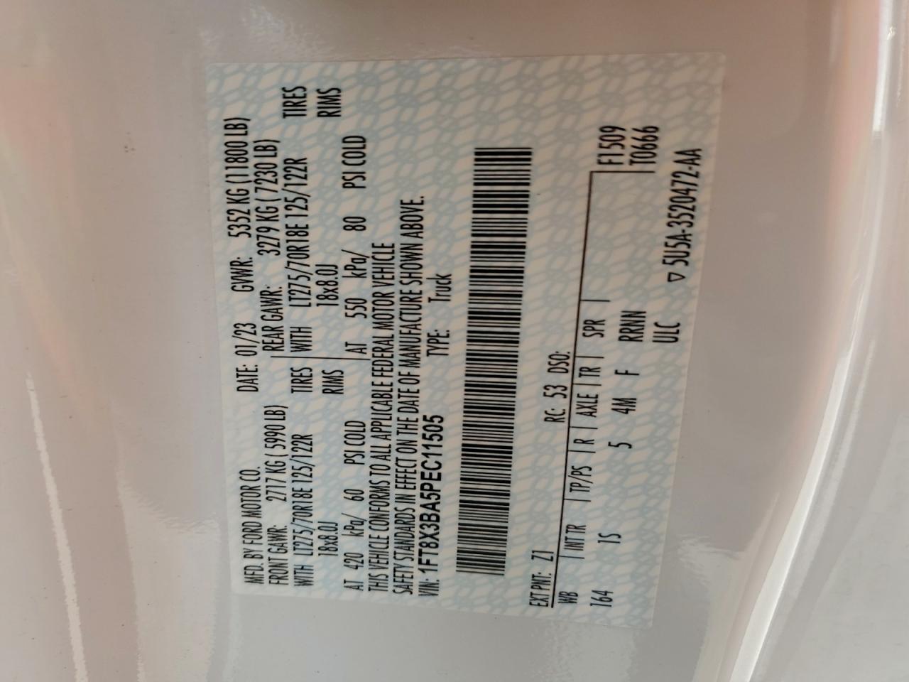 2023 Ford F350 Super Duty VIN: 1FT8X3BA5PEC11505 Lot: 93097135