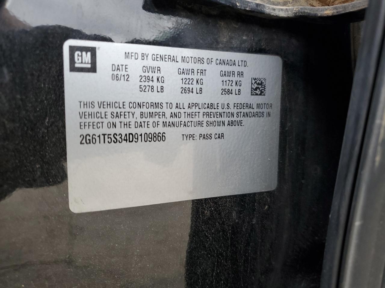 2013 Cadillac Xts Premium Collection VIN: 2G61T5S34D9109866 Lot: 92932495