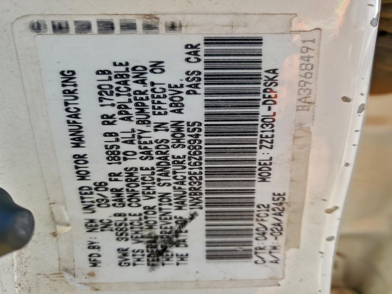 2006 Toyota Corolla Ce VIN: 1NXBR32E16Z689455 Lot: 94671935