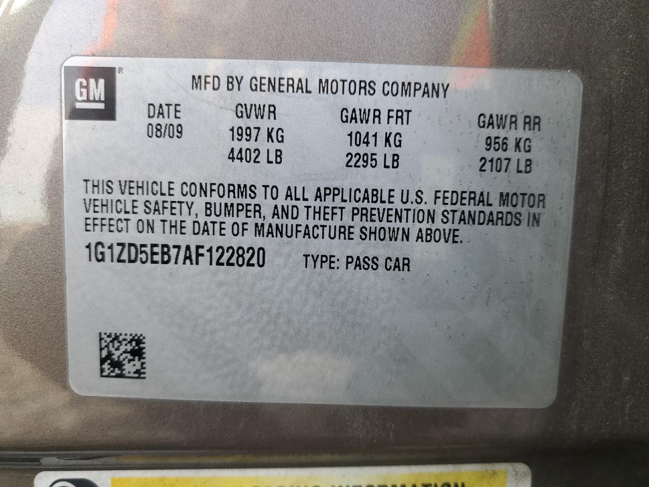 2010 Chevrolet Malibu 2Lt VIN: 1G1ZD5EB7AF122820 Lot: 91476395