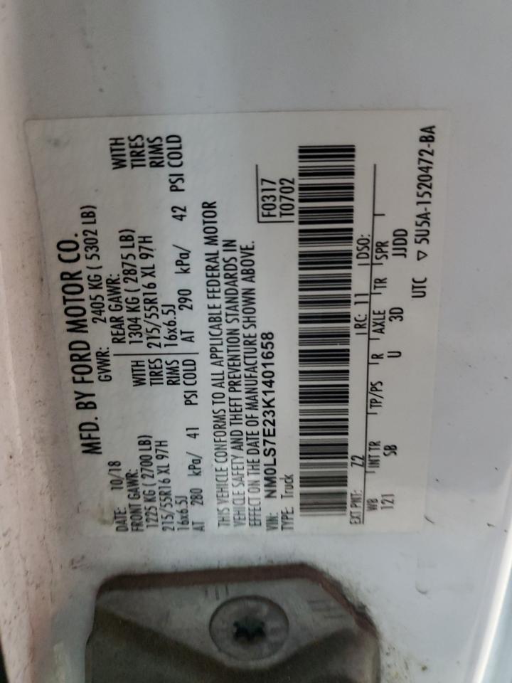 2019 Ford Transit Connect Xl VIN: NM0LS7E23K1401658 Lot: 92503775