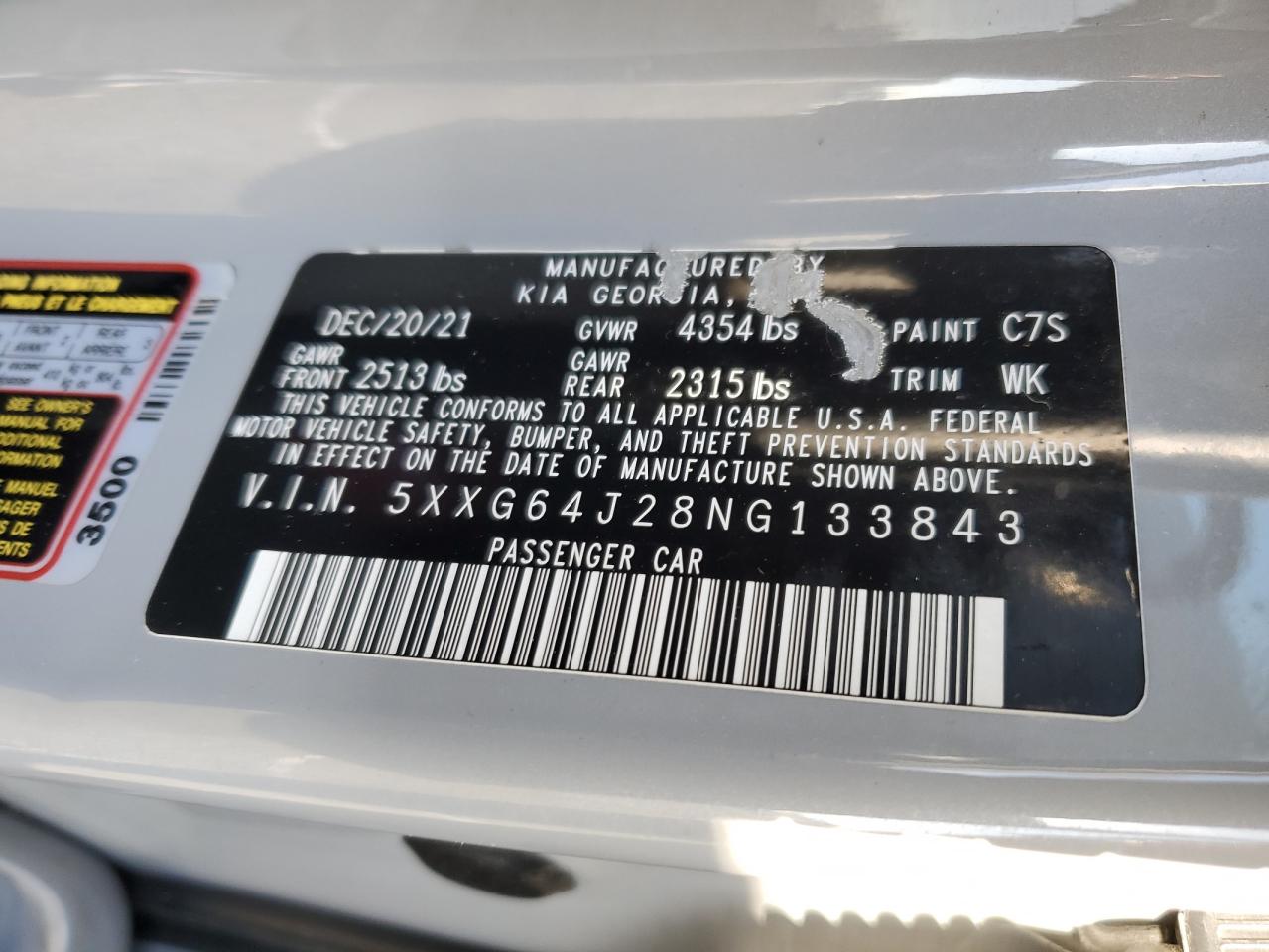 2022 Kia K5 Gt Line VIN: 5XXG64J28NG133843 Lot: 93468445