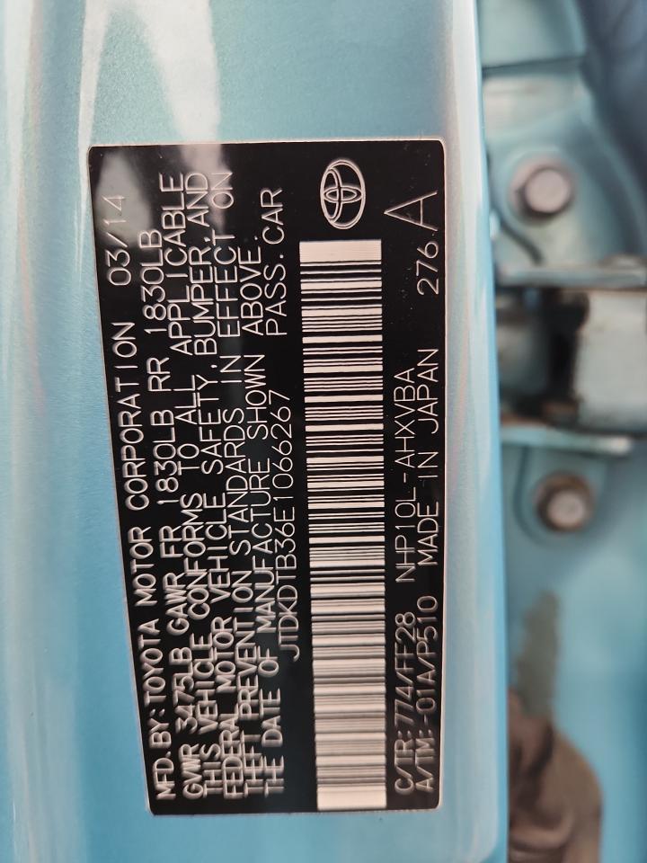 2014 Toyota Prius C VIN: JTDKDTB36E1066267 Lot: 93285185