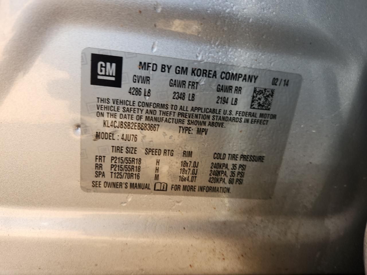 2014 Buick Encore Convenience VIN: KL4CJBSB2EB683667 Lot: 91630705