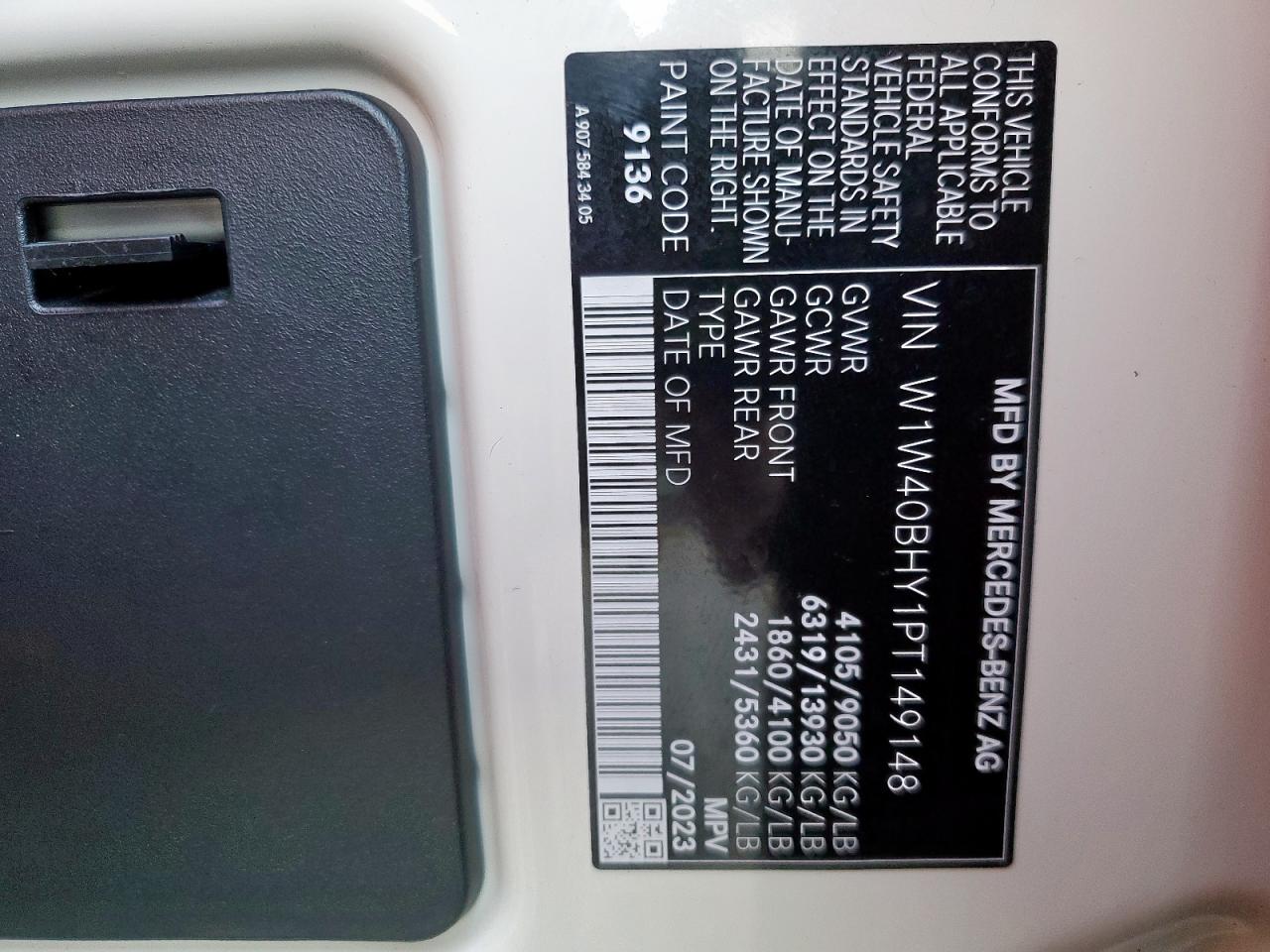 2023 Mercedes Benz Sprinter 2500 Delivery Van VIN: W1W40BHY1PT149148 Lot: 91228465