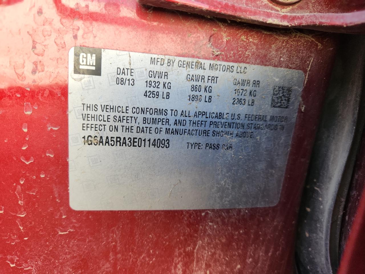 2014 Cadillac Ats VIN: 1G6AA5RA3E0114093 Lot: 92244445