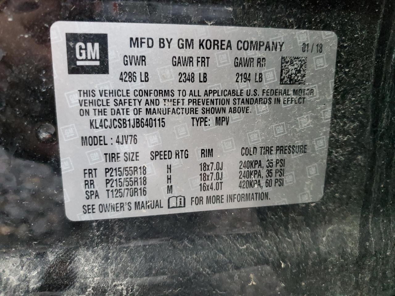 2018 Buick Encore Essence VIN: KL4CJCSB1JB640115 Lot: 90126865