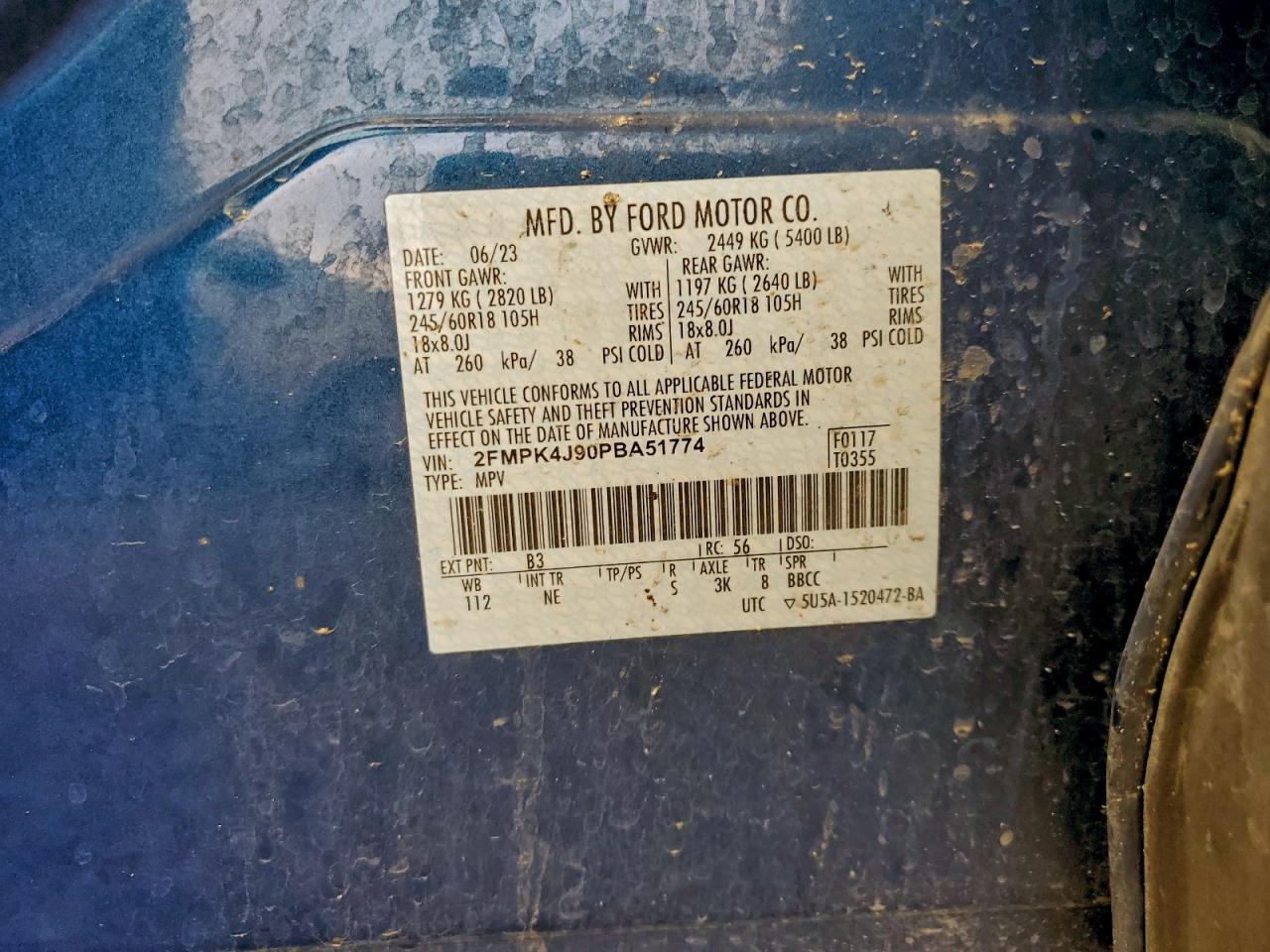 2023 Ford Edge Sel VIN: 2FMPK4J90PBA51774 Lot: 93551805