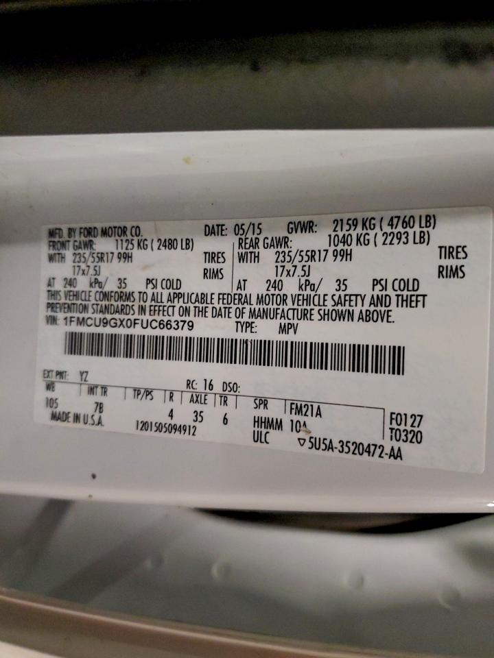 2015 Ford Escape Se VIN: 1FMCU9GX0FUC66379 Lot: 94255865