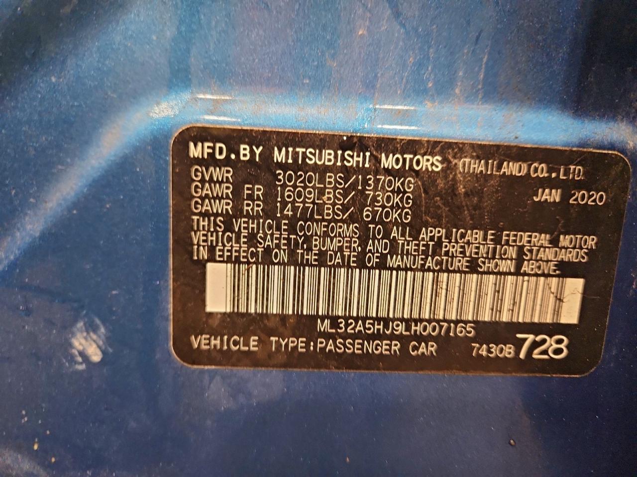 2020 Mitsubishi Mirage Le VIN: ML32A5HJ9LH007165 Lot: 94471855