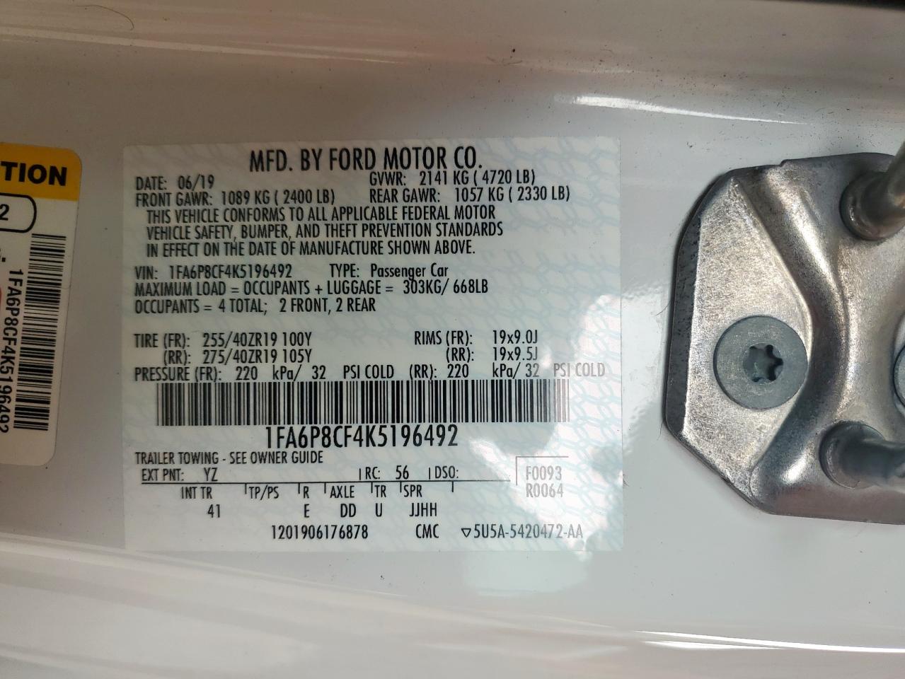 2019 Ford Mustang Gt VIN: 1FA6P8CF4K5196492 Lot: 93225525