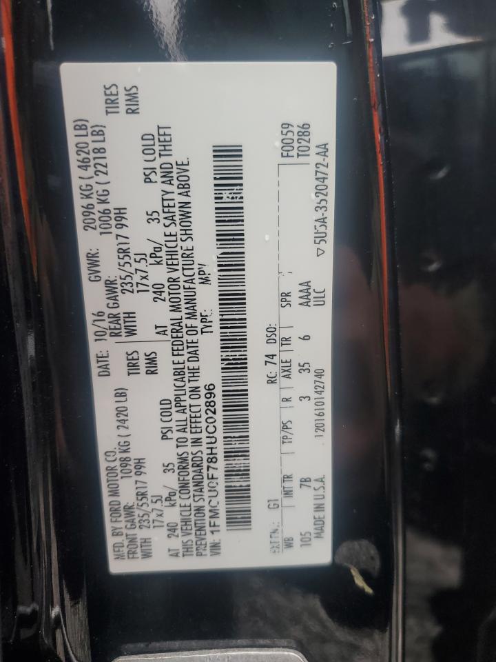 2017 Ford Escape S VIN: 1FMCU0F78HUC02896 Lot: 91971235