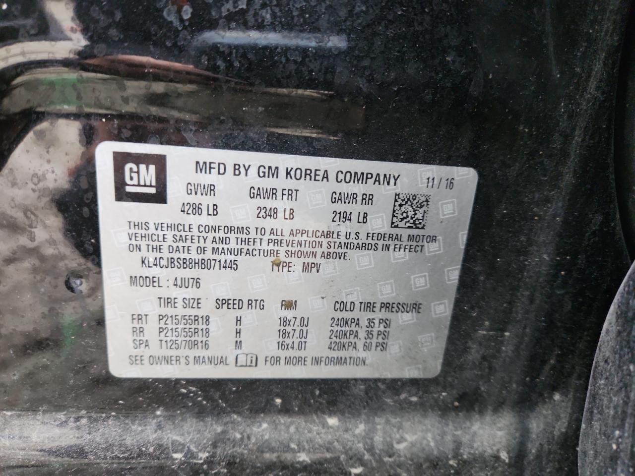 2017 Buick Encore Preferred Ii VIN: KL4CJBSB8HB071445 Lot: 93711495