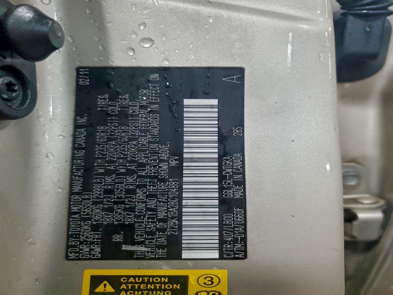 2011 Lexus Rx 350 VIN: 2T2BK1BA2BC104881 Lot: 94575385