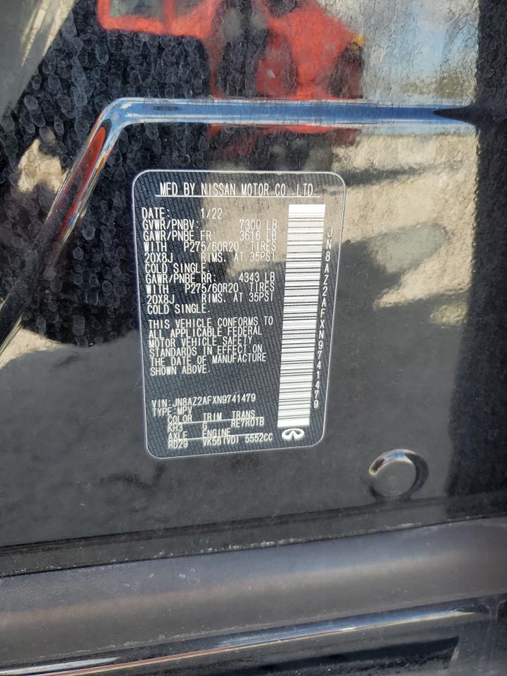 2022 Infiniti Qx80 Luxe VIN: JN8AZ2AFXN9741479 Lot: 92900025
