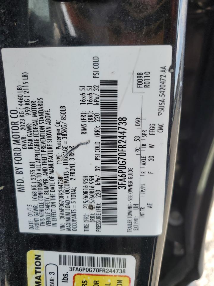 2015 Ford Fusion S VIN: 3FA6P0G70FR244738 Lot: 91656645