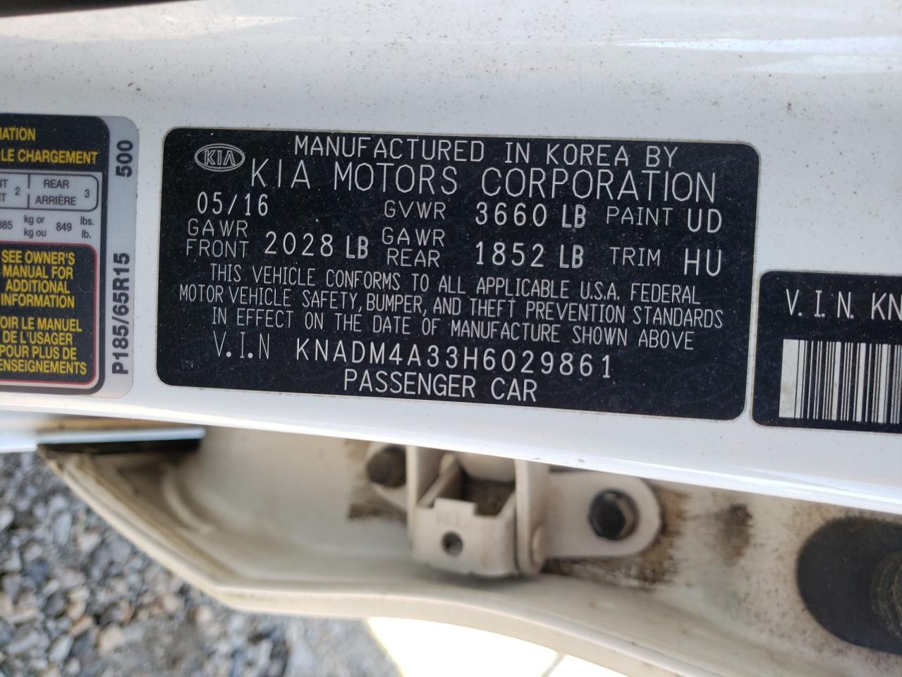 2017 Kia Rio Lx VIN: KNADM4A33H6029861 Lot: 92436205