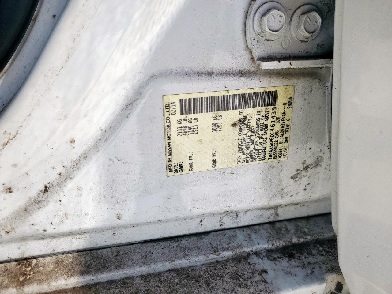 2014 Nissan Maxima S VIN: 1N4AA5AP6EC461435 Lot: 91414185