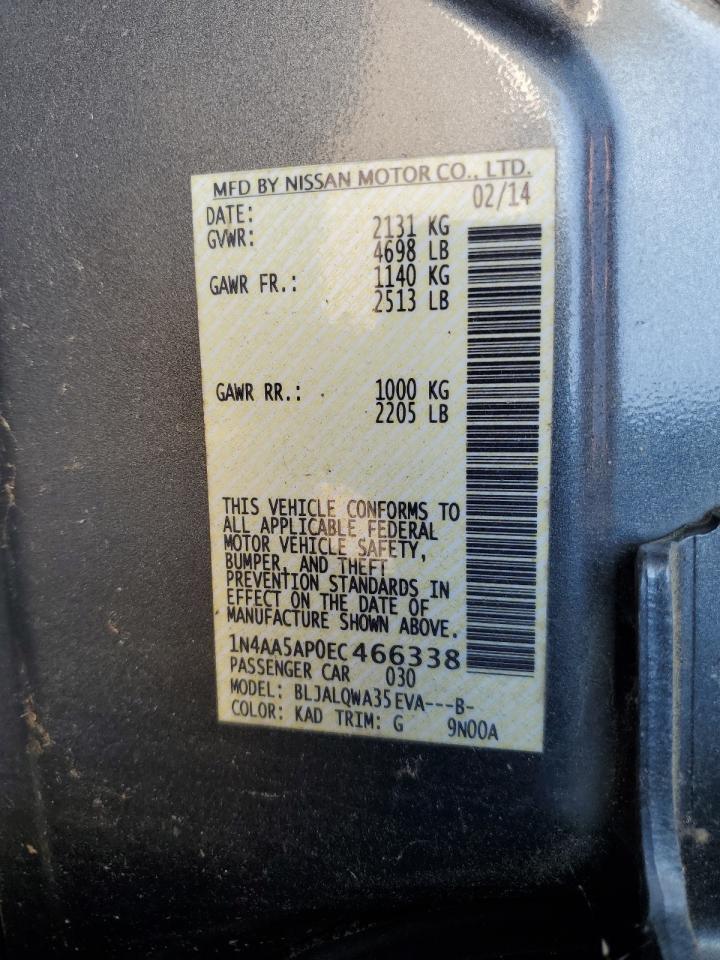 2014 Nissan Maxima S VIN: 1N4AA5AP0EC466338 Lot: 92357635